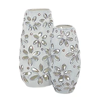 Set of 2 White Ceramic Farmhouse Vase 14", 11"