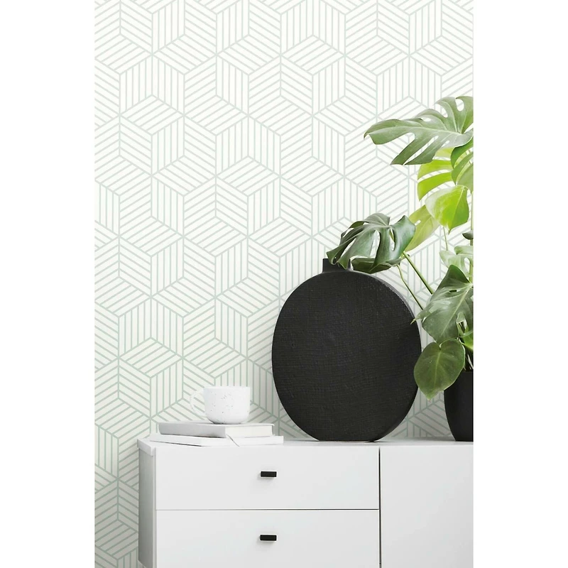 RoomMates Striped Green & White Hexagon Peel & Stick Wallpaper