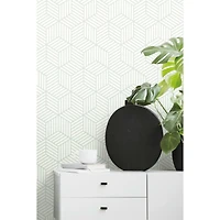 RoomMates Striped Green & White Hexagon Peel & Stick Wallpaper