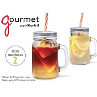 Gourmet by Starfrit 16oz. Mason Jar Mugs with Straws, 2ct.