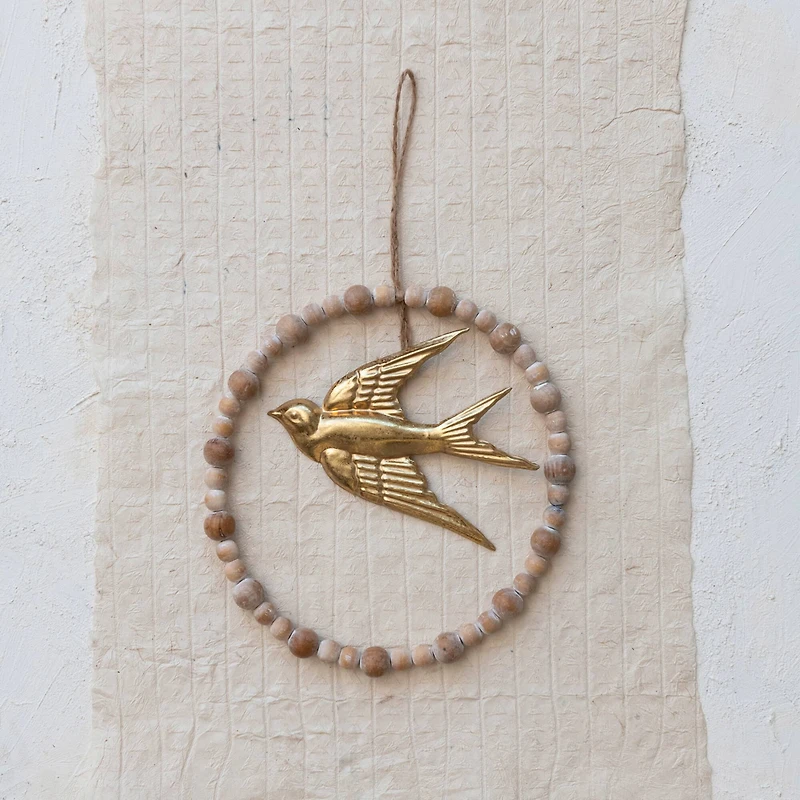 Hello Honey® 11.5" Round Wood & Metal Wall Hanging with Beads & Embossed Dove