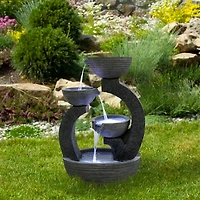 2.6ft. Black Lighted Three-Tier Outdoor Garden Water Fountain