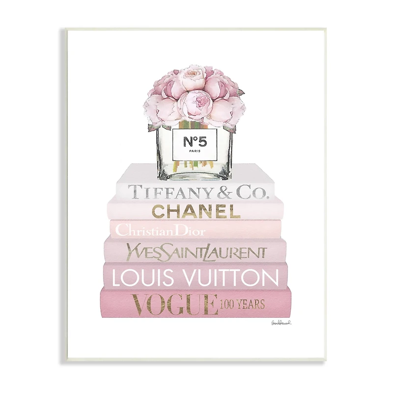 Stupell Industries Pink Rose Bouquet Fashion Style Bookstack Wall Plaque