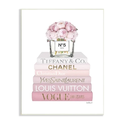 Stupell Industries Pink Rose Bouquet Fashion Style Bookstack Wall Plaque