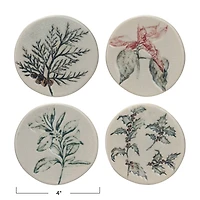 Hello Honey® 4" Debossed Seasonal Botanicals Round Stoneware Coaster Set