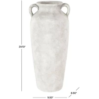 20" White Antique Style Textured Ceramic Vase with Handles