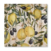 Designart - Lemon and Olive Branches I - Tropical Print on Natural Pine Wood