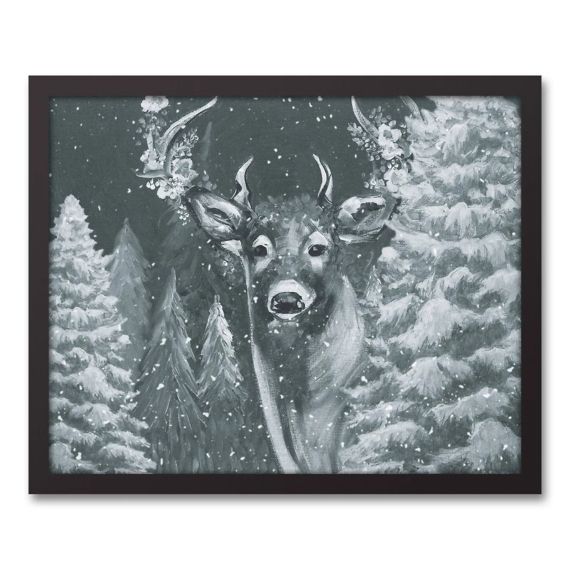 Neutral Painted Deer Black Framed Canvas Wall Art