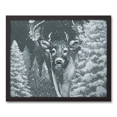 Neutral Painted Deer Black Framed Canvas Wall Art