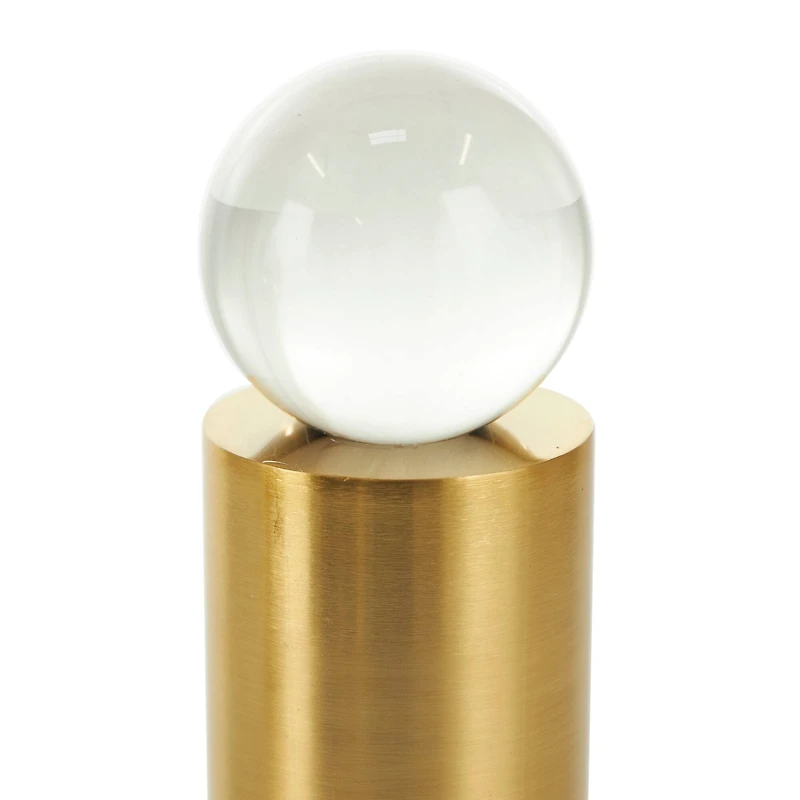 Brushed Gold Metal Geometric Cylinder Posts with Glass Orb Sculpture Set