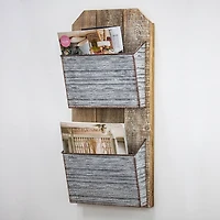 Galvanized Metal & Wood Mail & Magazine Wall Organizer