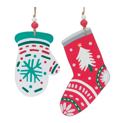 12ct. Assorted Wood Mitten and Stocking Ornaments Set