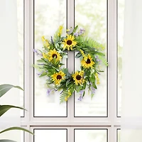 26" Artificial Sunflower Lavender Winter Jasmine Floral Spring Wreath