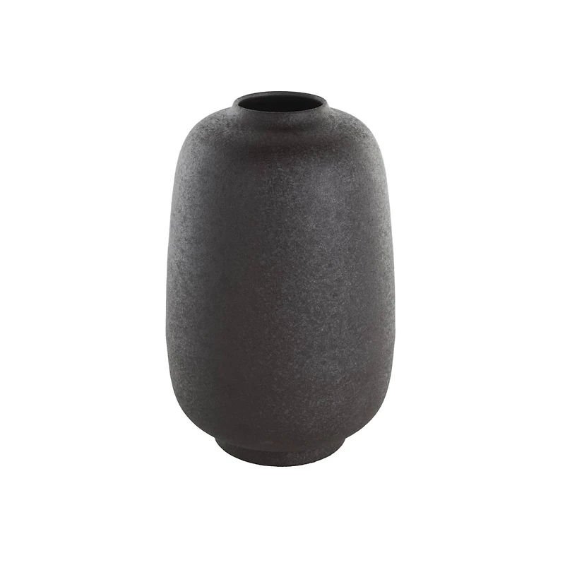 12" Black Textured Rounded Metal Vase