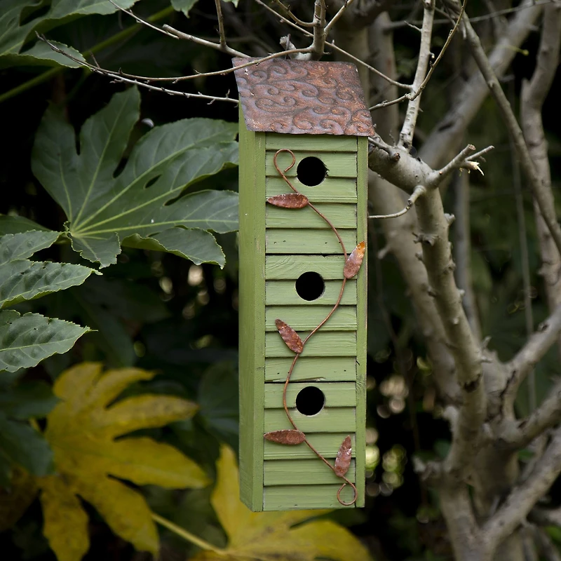 Glitzhome® 18" Green Window-Blinds Distressed Solid Wood Birdhouse