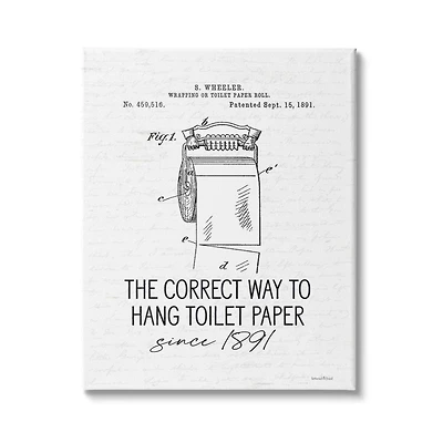 Stupell Industries Vintage Bathroom Diagram Correct Way Hang Toilet Paper Canvas Wall Art
