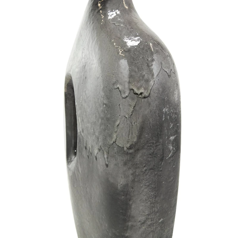 Gray Paper Mache Marble Inspired Decorative Vase with Cutout Handle