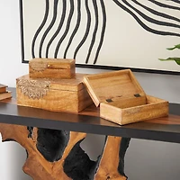 Brown & Gold Handmade Storage Box Set with Carved Mandalas Set