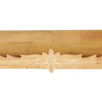 30" Light Brown Wooden Floral Room Wall Shelf with Carved Scroll Lip
