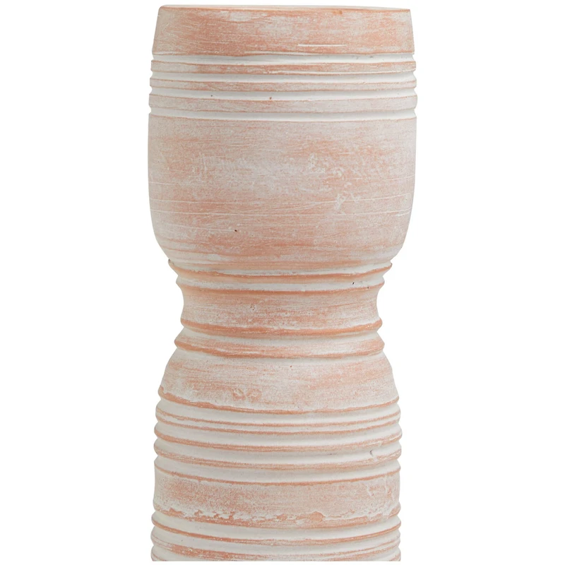 Whitewashed Ribbed Terracotta Candle Holder Set