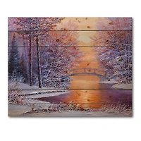 Designart - Bridge Over The River In Winter Landscape