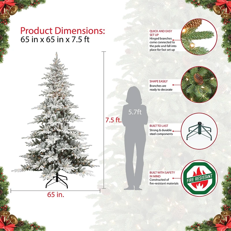 7.5ft. Pre-Lit Flocked Utah Fir Artificial Christmas Tree, Clear Lights