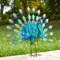 Glitzhome® 28.75" Metal Tail Spread Peacock Garden Statue with Stakes