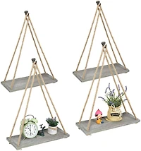 NEX™ 16" Gray Green Hanging Rope Wood Wall Shelves, 4ct.