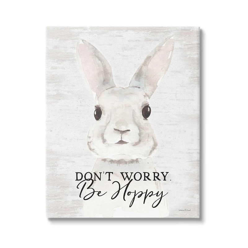 Stupell Industries Don't Worry Be Hoppy Easter Bunny Rabbit Pun Canvas Wall Art