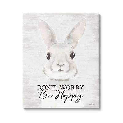 Stupell Industries Don't Worry Be Hoppy Easter Bunny Rabbit Pun Canvas Wall Art