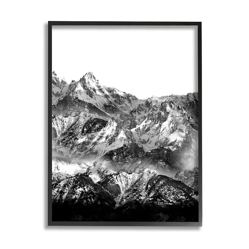 Stupell Industries Snow Cap Mountains High Contrast Black White Landscape Framed Wall Art