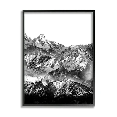 Stupell Industries Snow Cap Mountains High Contrast Black White Landscape Framed Wall Art