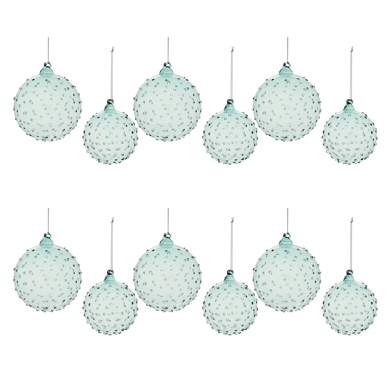 Blue Hobnail Textured Glass Ball Ornament Set