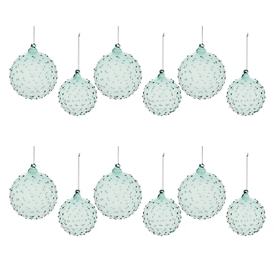 Blue Hobnail Textured Glass Ball Ornament Set