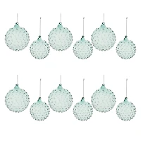 Blue Hobnail Textured Glass Ball Ornament Set