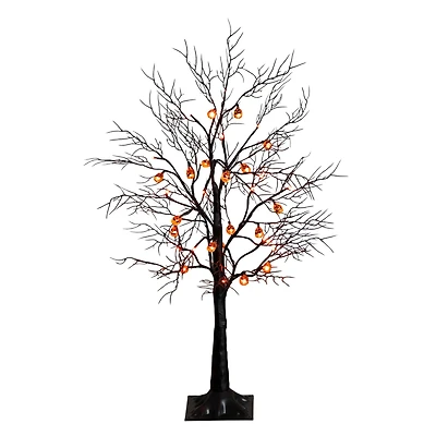 3ft. Pre-Lit Artificial Halloween Black Twig Tree with 18 Orange LED Pumpkin Shaped Lights