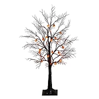 3ft. Pre-Lit Artificial Halloween Black Twig Tree with 18 Orange LED Pumpkin Shaped Lights