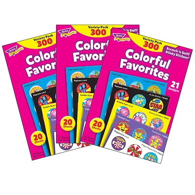Trend Enterprises® Colorful Favorites Stinky Stickers® Variety Pack, 3 Packs of 300ct.