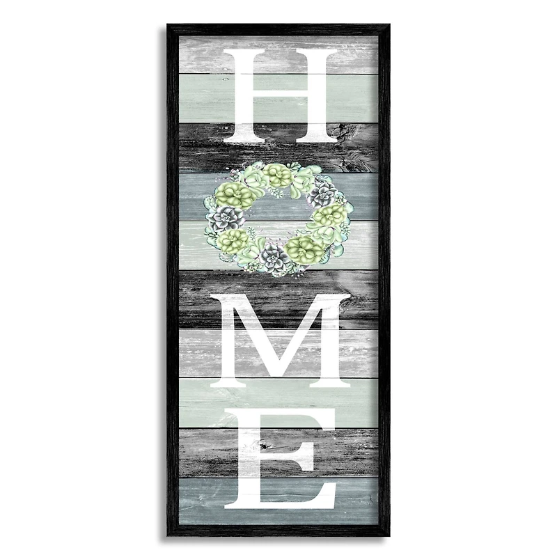 Stupell Industries Succulent Wreath Welcome Home Sign Green Black Framed Wall Art