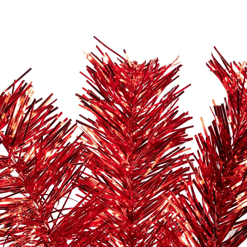 4ft. Pre-Lit Red Artificial Tinsel Christmas Tree, Clear Lights