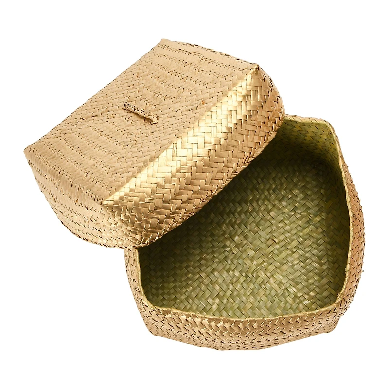 Hello Honey® Gold Hand-Woven Seagrass Baskets with Lids Set