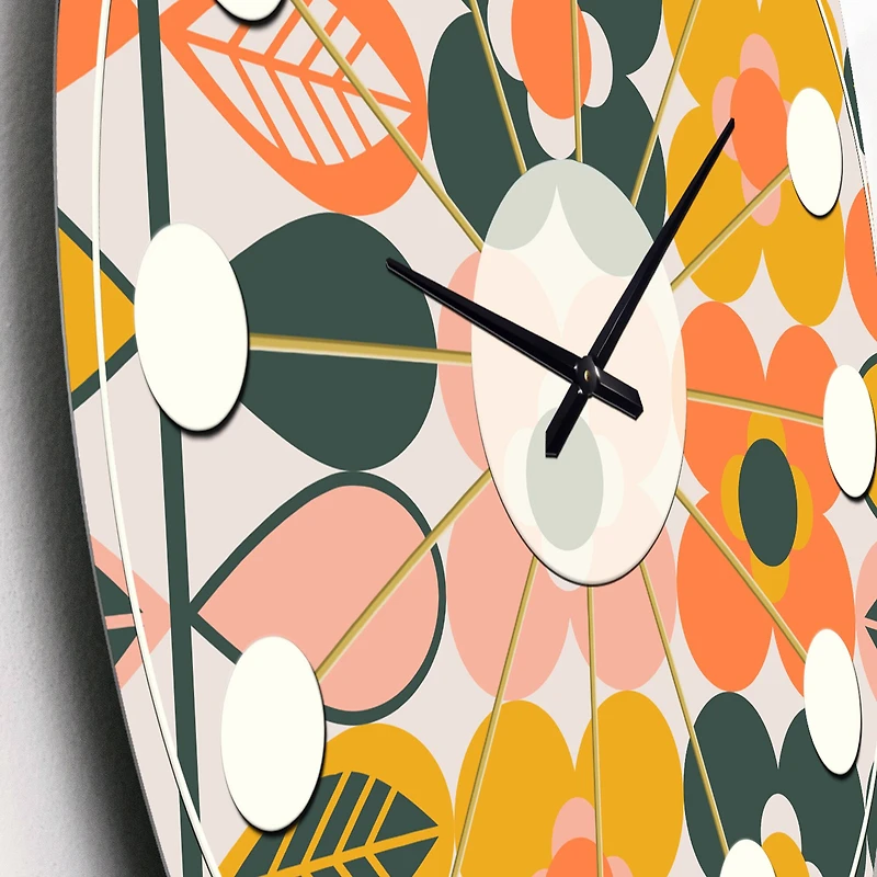 Designart 'Botanical Retro Design I Mid-Century Modern Wall Clock