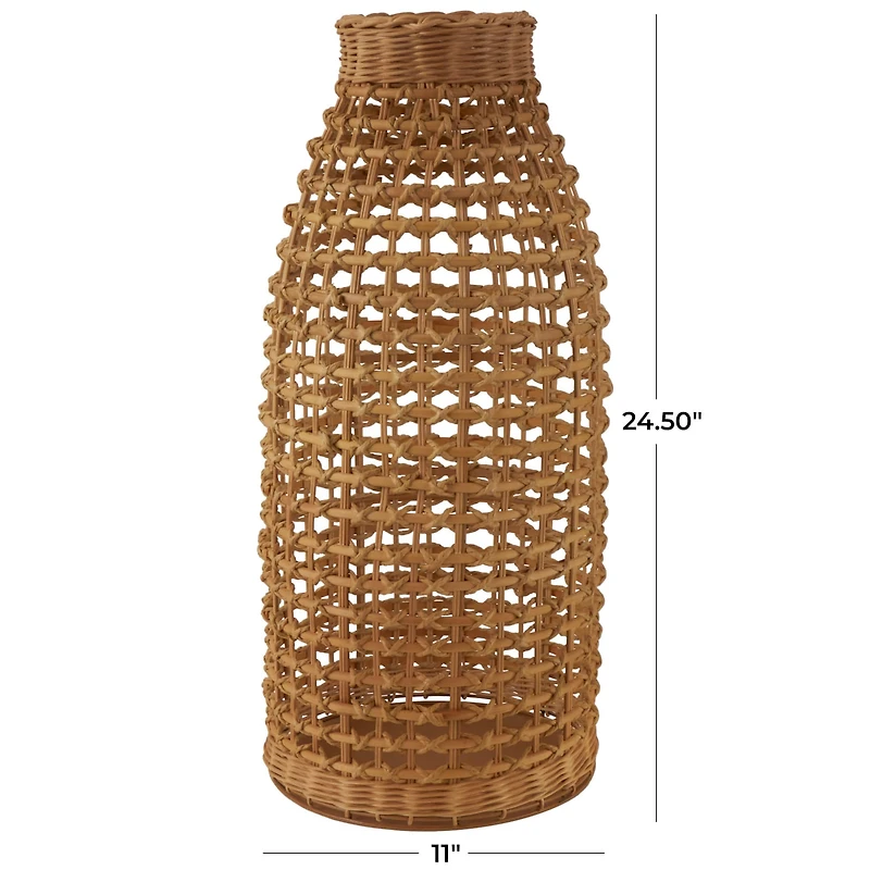 2ft. Brown Rattan Handmade Woven Vase with Open Framed Grid Design