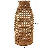 2ft. Brown Rattan Handmade Woven Vase with Open Framed Grid Design