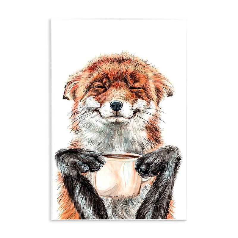 Stupell Industries Happy Fox with Coffee Wall Plaque Art