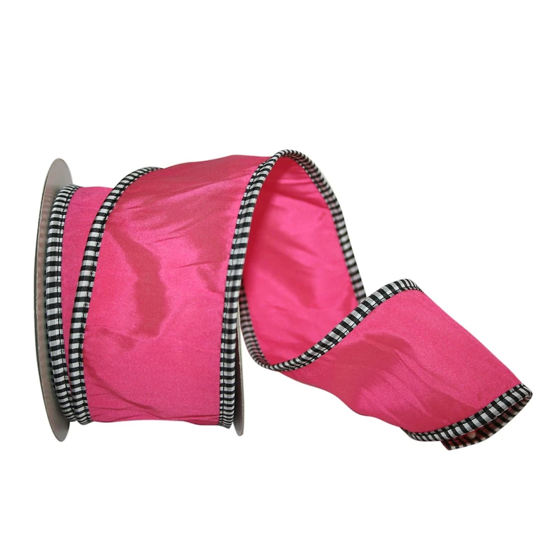 JAM Paper 2.5" x 10yd. Fuschia Taffeta Gingham Wired Edge Ribbon