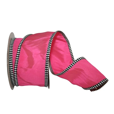 JAM Paper 2.5" x 10yd. Fuschia Taffeta Gingham Wired Edge Ribbon