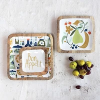 Hello Honey® Bon Apetit Enameled Mango Wood Tray Set