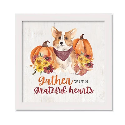 Fall Corgi White Framed Canvas Wall Hanging