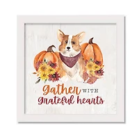 Fall Corgi White Framed Canvas Wall Hanging
